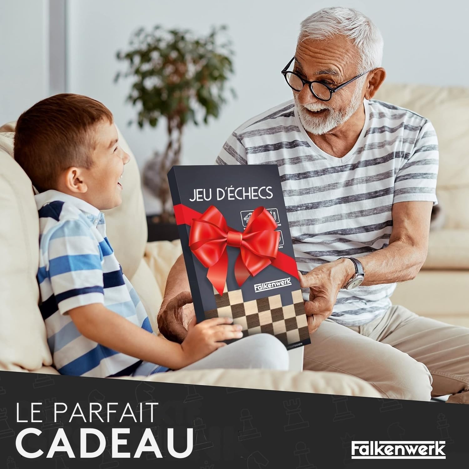 FALKENWERK Jeu d'Échecs Magnétique en Bois [38 x 38 cm] - Échiquier Fabriqué à la Main en Bois Véritable - Planche de Qualité Supérieure Avec Instructions et Conseils
