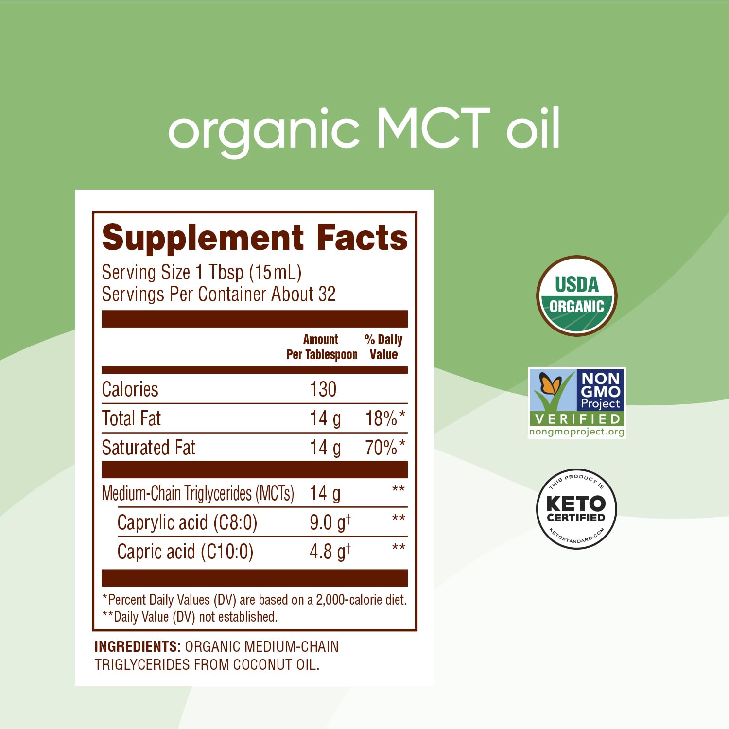Nutiva Organic MCT Oil, Kosher, Keto Friendly, USDA Certified Organic, Non-GMO, 16 Fluid Ounce (Pack of 1) — Amazon image 2