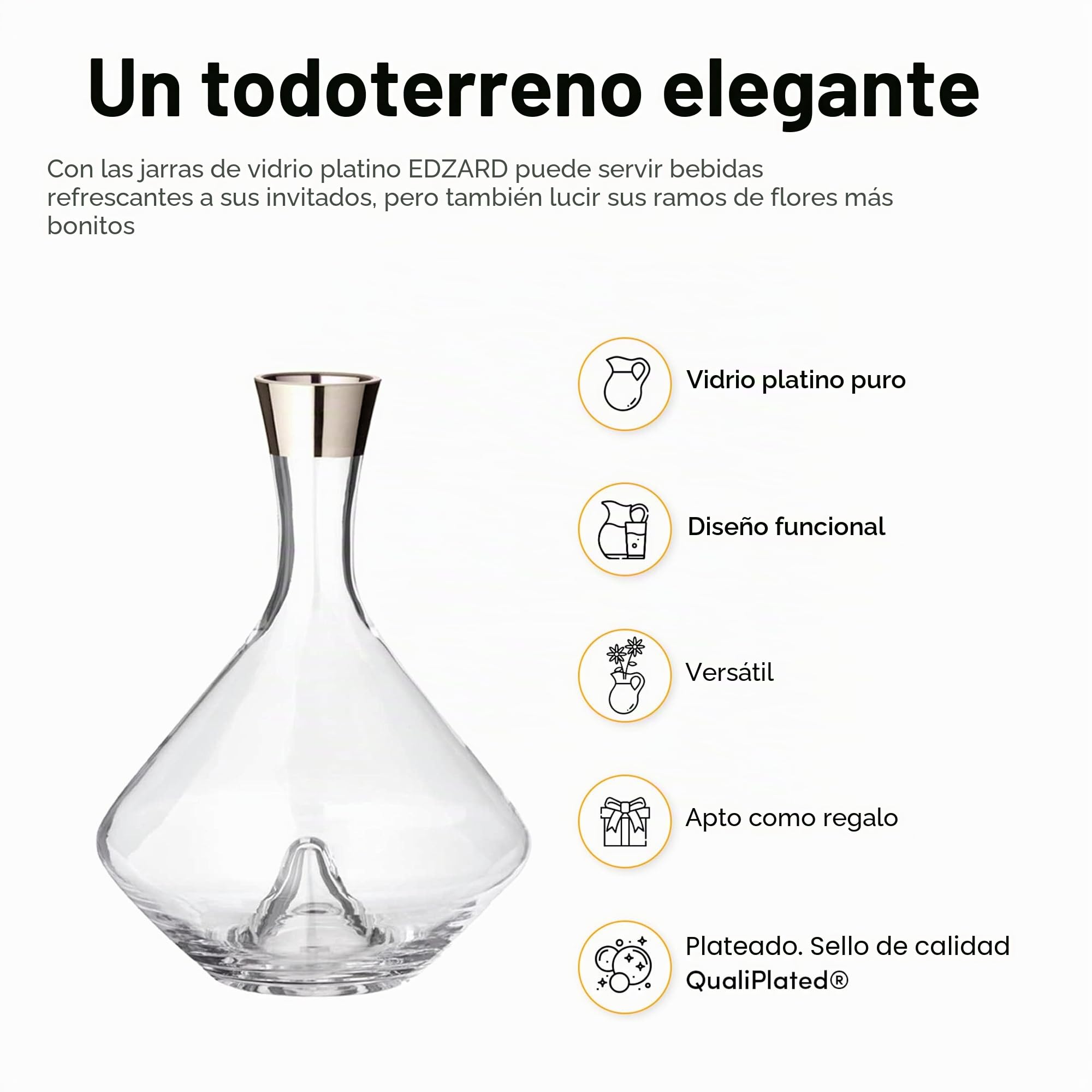 EDZARD Jarra "Frederick" de cristal de platino, 2,1 litros, altura 27 cm