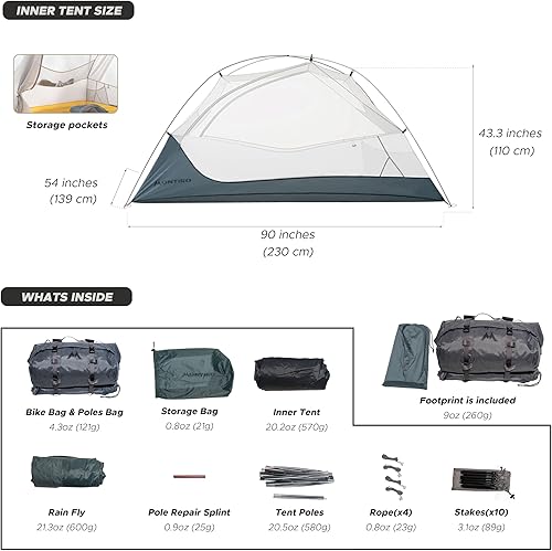 Miniatura 4 de Wander Hawk - Tienda de campaña para 2 personas, ligera para 2 personas, para mochileros, camping, senderismo y ciclismo