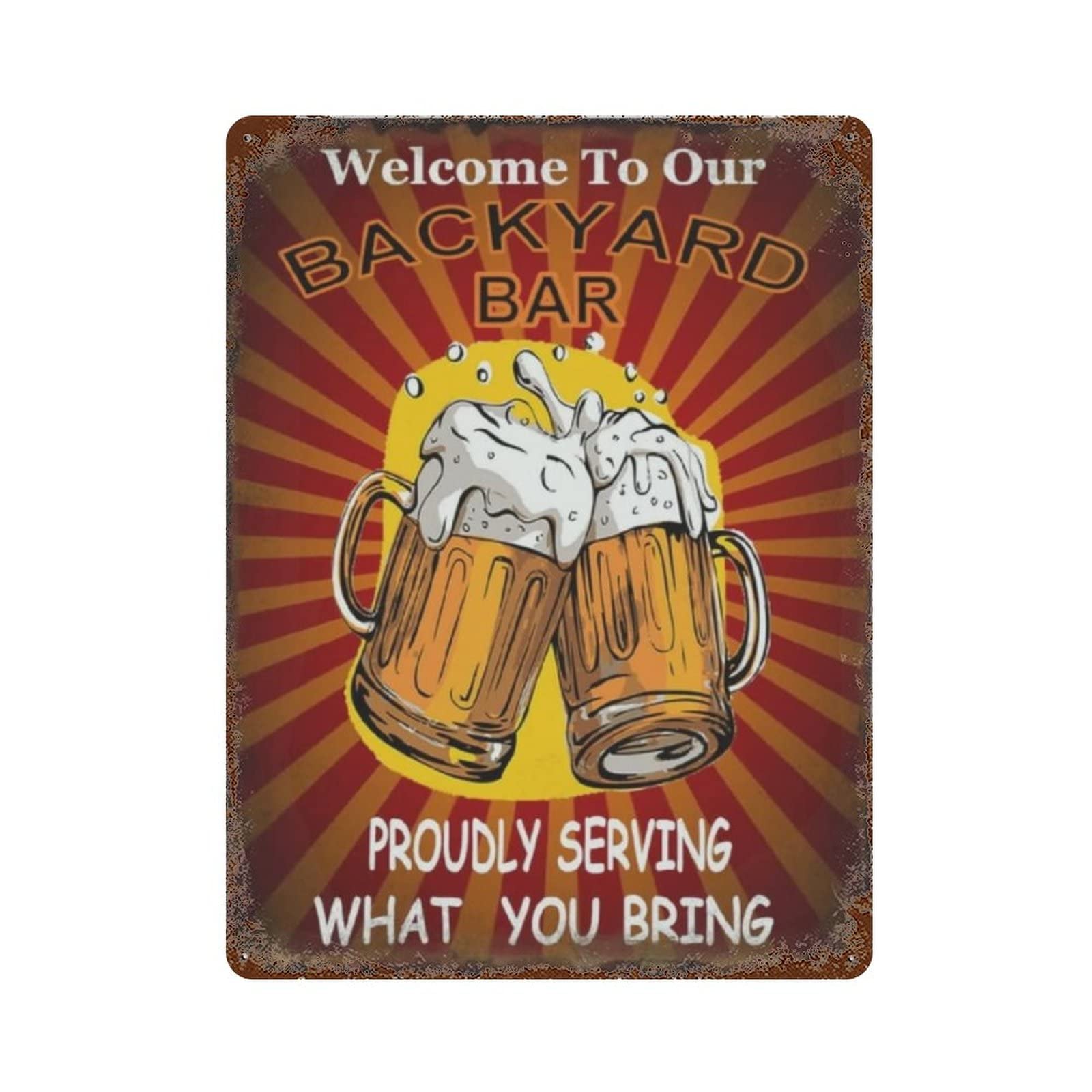 AOOEDM Welcome To Our Backyard Bar Metal Sign for Home Coffee Garage Wall Decor Vintage Poster Bar Signs for Home Bar Retro Metal Tin Sign