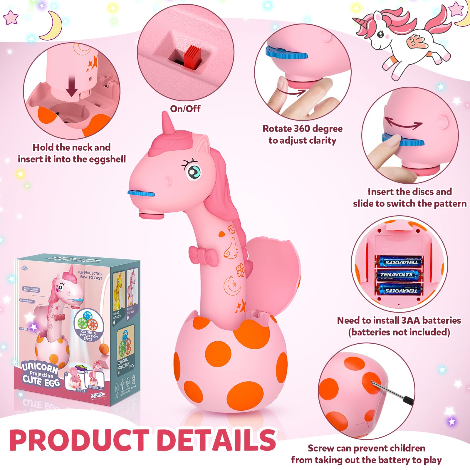 Proiettore da disegno per bambini, motivo unicorno, proiettore tracciare e disegnare toy, tavolo da disegno con 96 motivi colorati per ragazzi e ragazze, regalo rosa