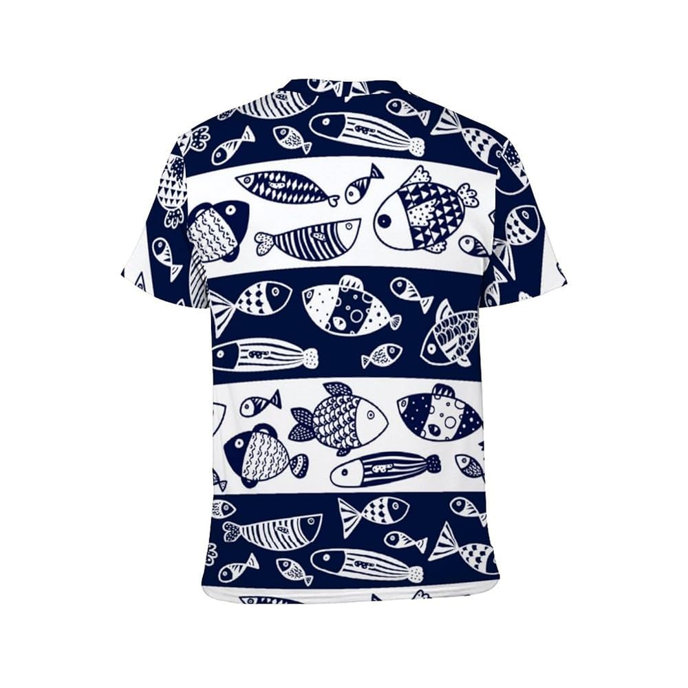 青色の魚イラストTシャツ 青色の魚イラストTシャツ