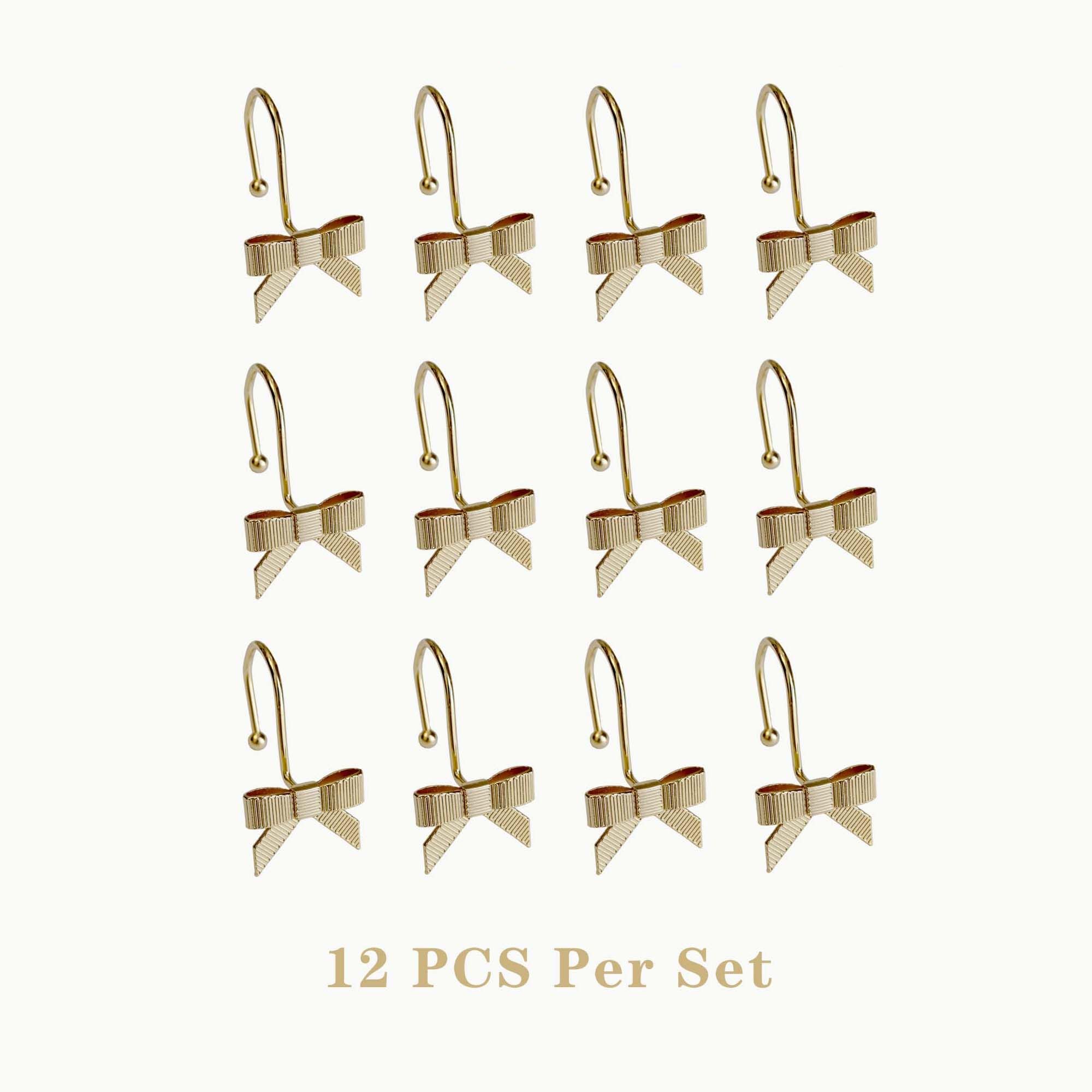 Gold Bow Shower Hooks - Rustproof Bathroom Decor -6 Gold Bow Shower Hooks - Rustproof Bathroom Decor -6
