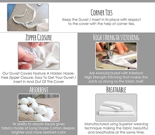 Miniatura 4 de Funda de edredón 100% algodón egipcio, lujosa de 600 hilos, gran tamaño, 108 x 96 pulgadas, comodidad para todas las estaciones, suavidad de calidad