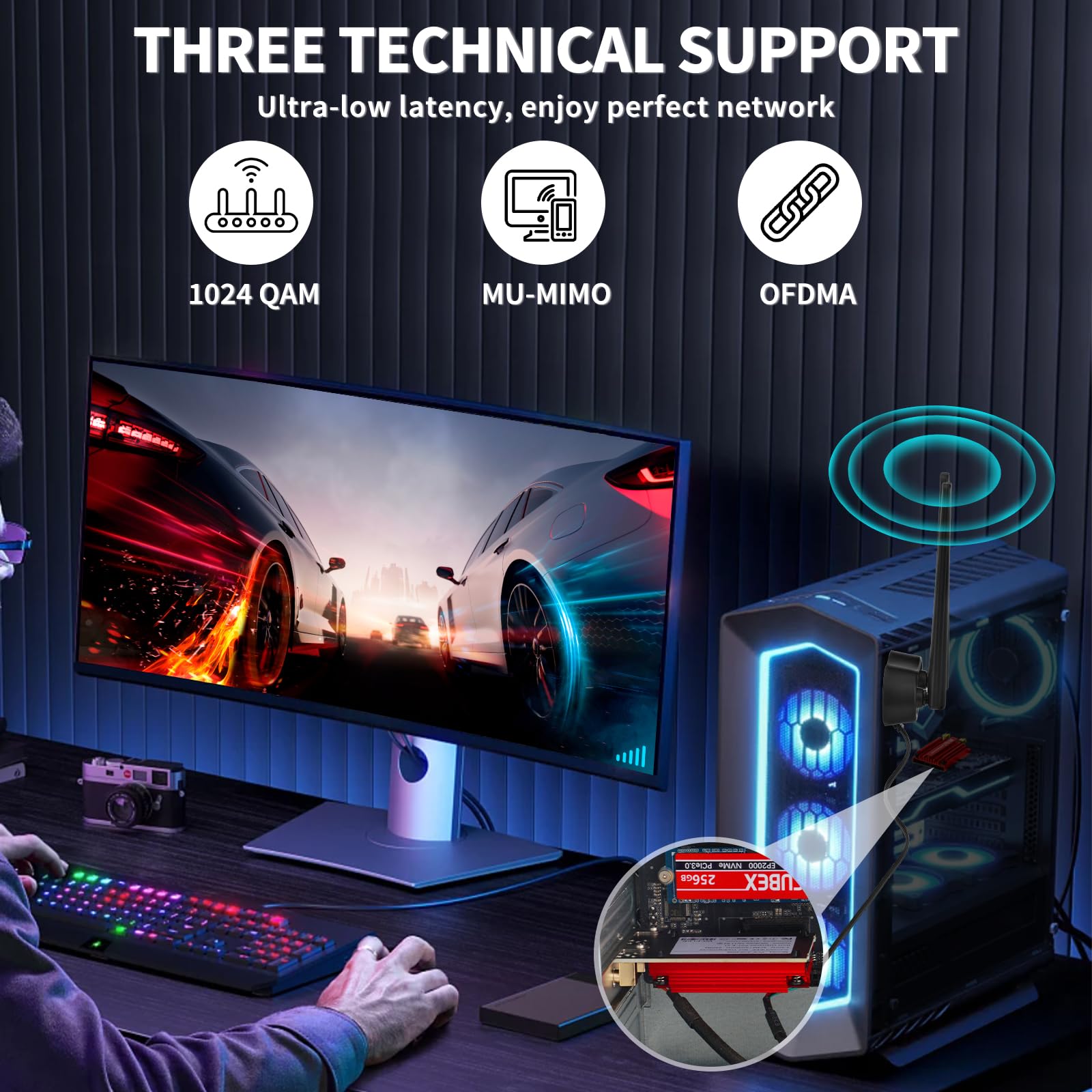 Eightwood Tarjeta WiFi 6E Intel AX210 WLAN tarjeta de red Bluetooth 5.3 WLAN PCI-E tarjeta 5374 Mbps 6G/5G/2.4G Tri Band WiFi 6E tarjeta con Wi-Fi 6E antena + CD para PC Windows 11/10 (64 bits)