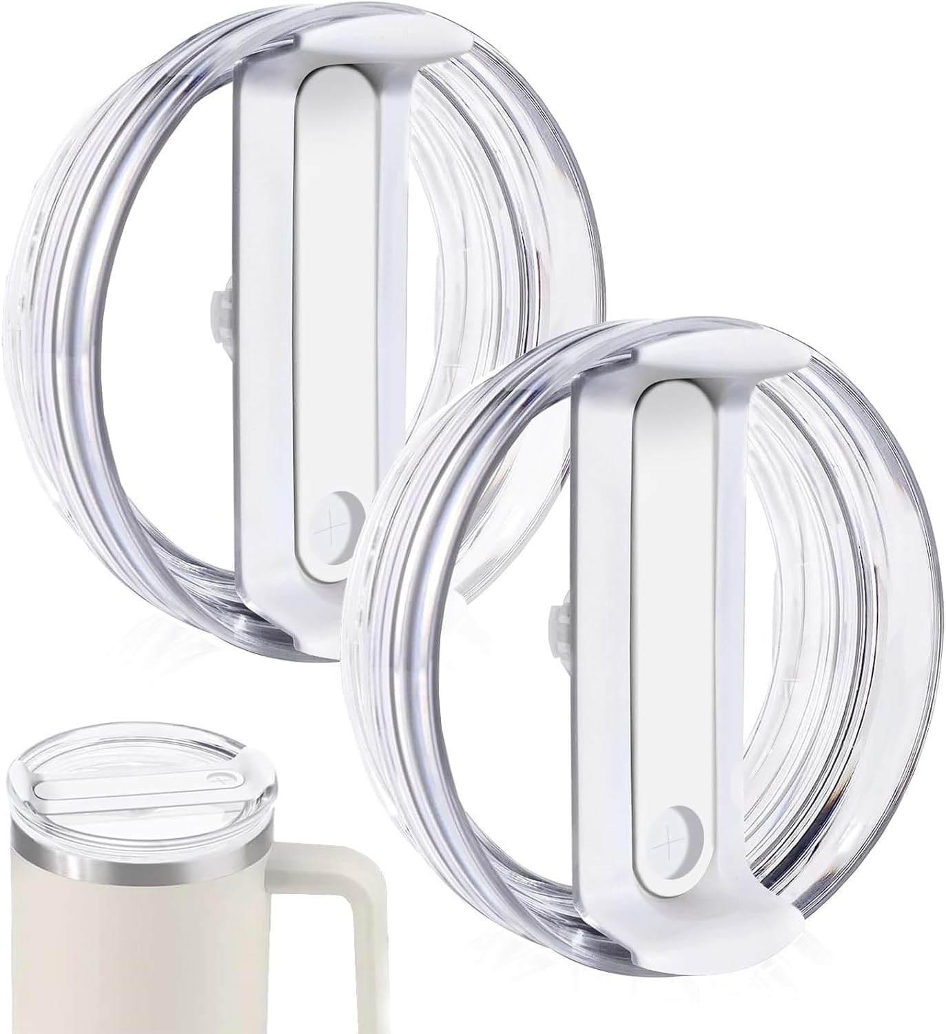 2 Pack 40 OZ Tumbler Lid Replacement Fit for Stanley Cup Lid,Spill Proof Tumbler Covers for Stanley Cup Accessories(Clear-White)