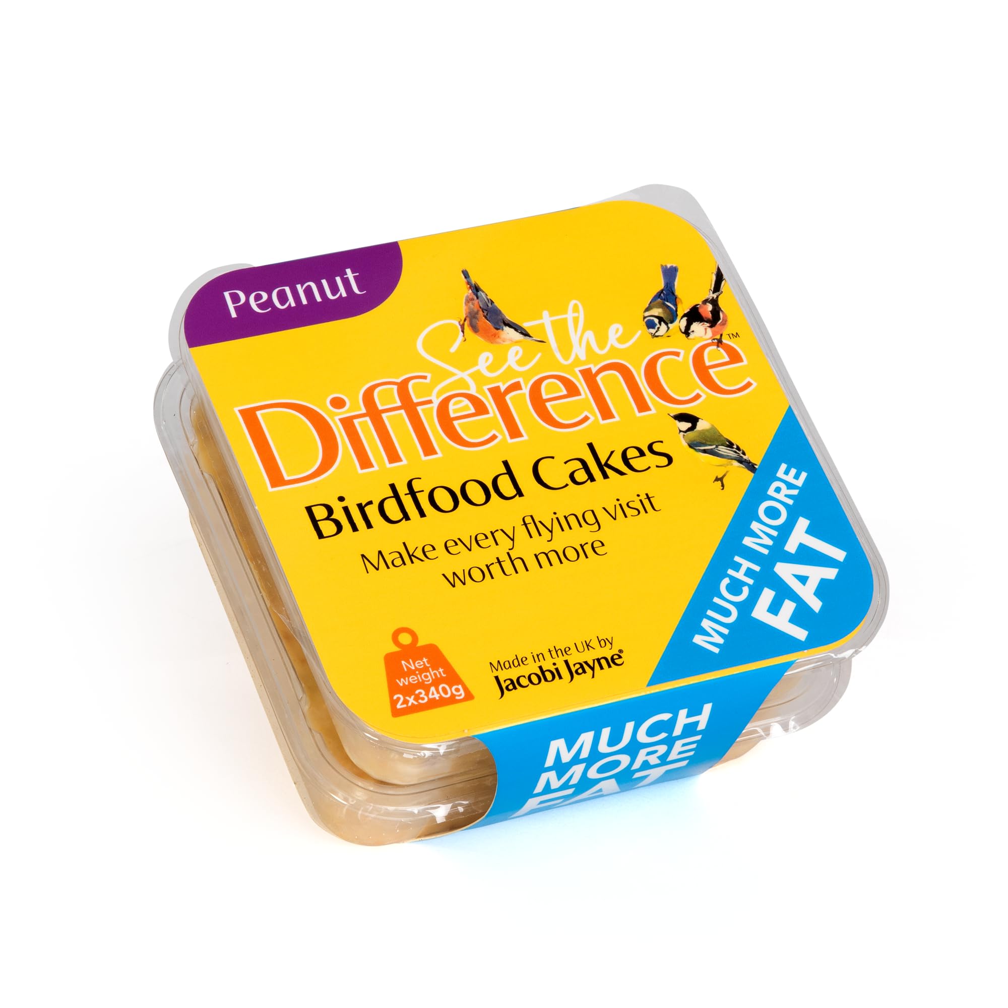 Jacobi Jayne® See the Difference™ Wild Bird Food - Pack of 2 x 340g - Bird Food Suet Blocks with Peanuts - 100% British & Irish Beef Suet