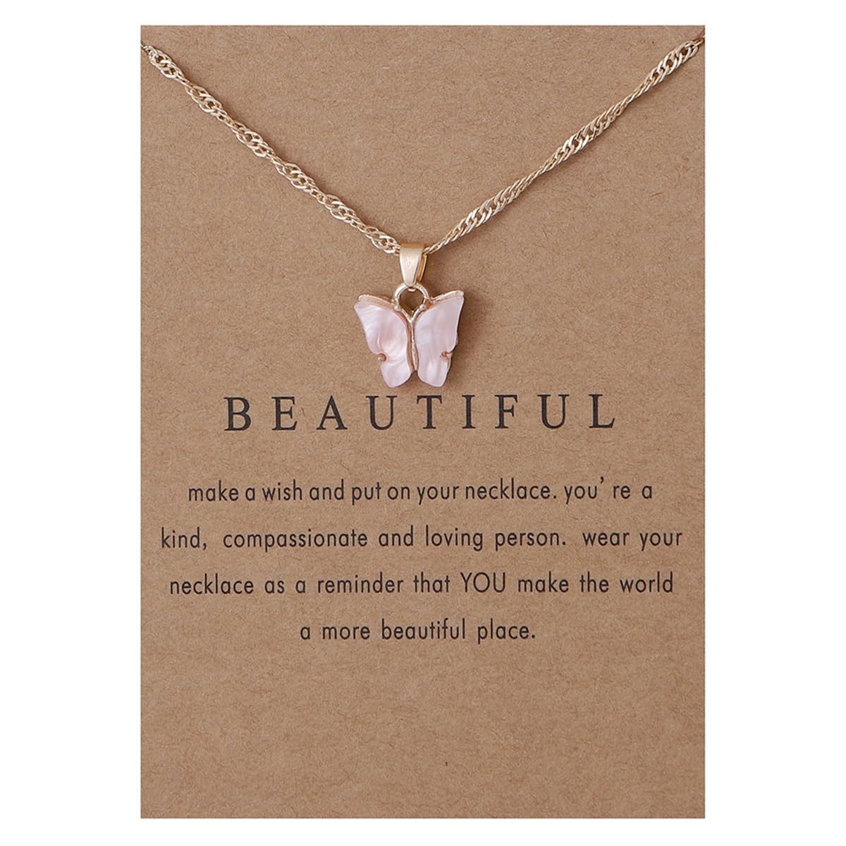 Nexoluxa Butterfly Necklaces for Women Pink Gifts Pendant Necklace Cute Colorful Butterfly Necklace Jewelry Age 12 Friendship Gifts with Wish Card