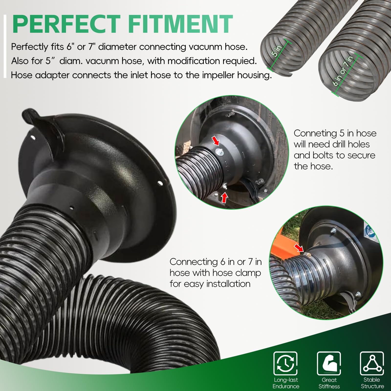 Piezas de aspiradora de césped, piezas de aspiradora de césped, adaptador de manguera de vacío de hojas y piezas de repuesto para adaptador Agri Fab 43791