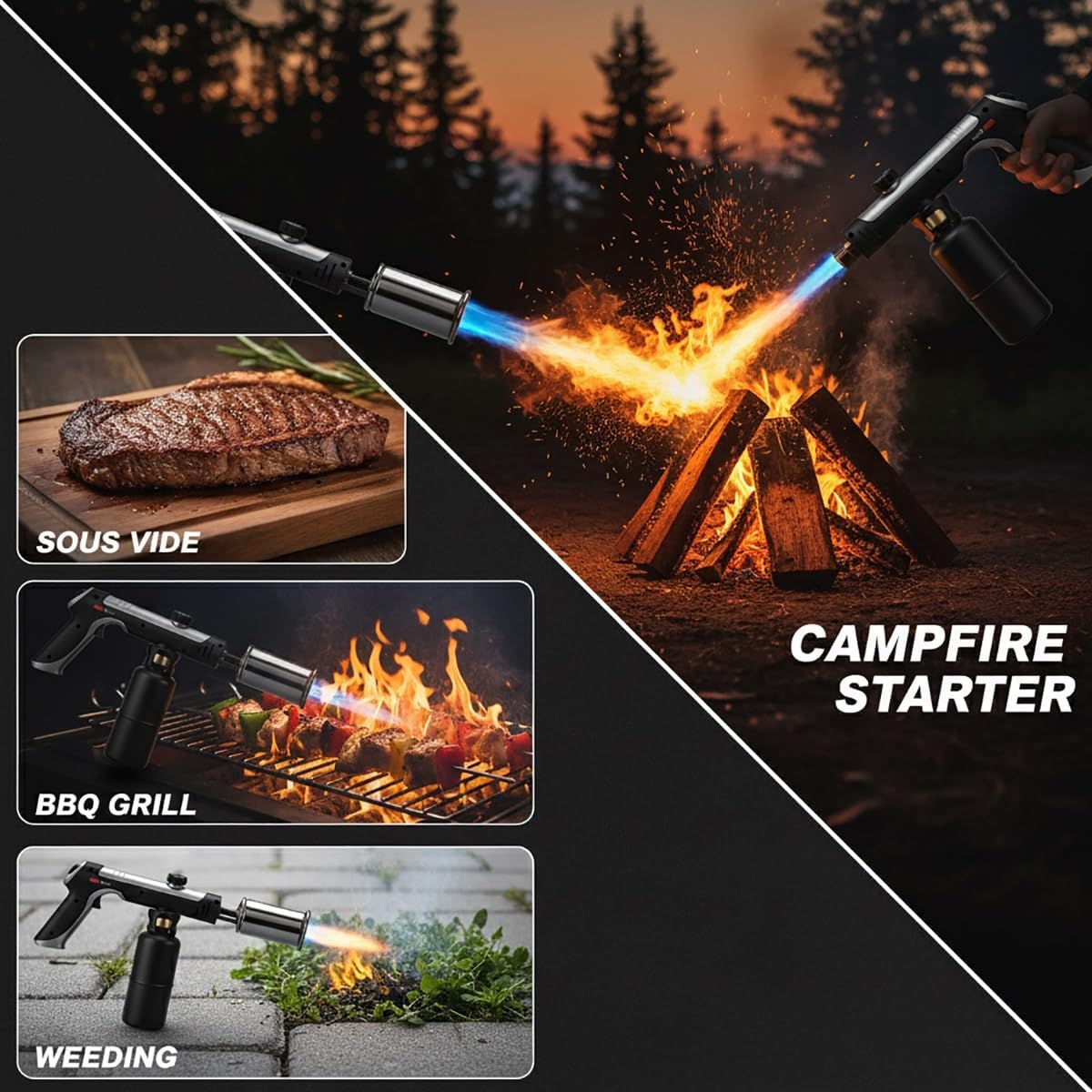 Flame Thrower Gun, Powerful Propane Torch Gun, 3272°F High Heat Torch Gun, Flame Thrower Gun with Adjustable Flame & Safety Lock Propane Torch Burner for Searing Steak, BBQ, (Tank Not Included)