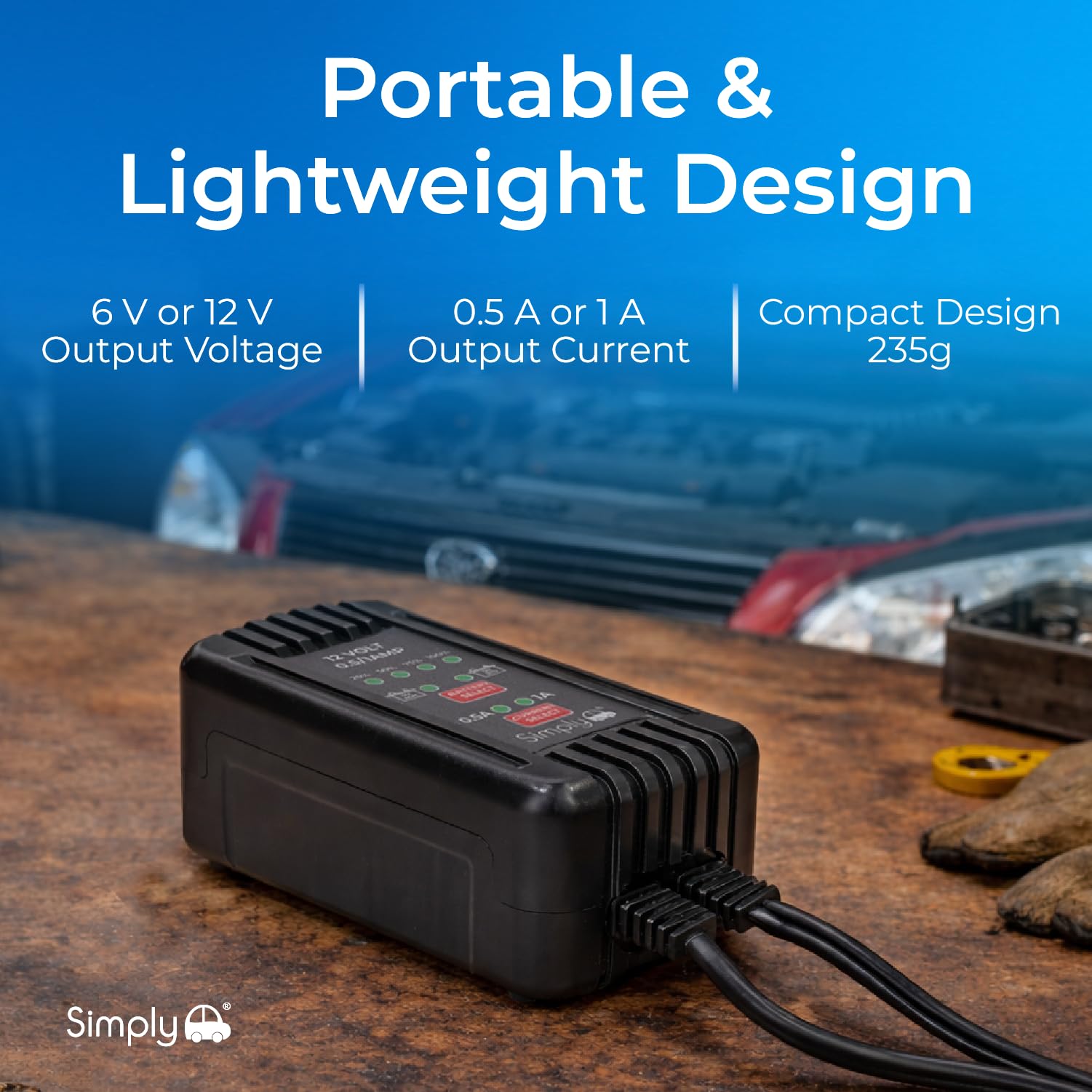 Simply BTC-4004 - Cargador de batería portátil de 0,5/1 A, 12 V, 100 AH, portátil, Ajustable y sin complicaciones, Apto para Todos los vehículos