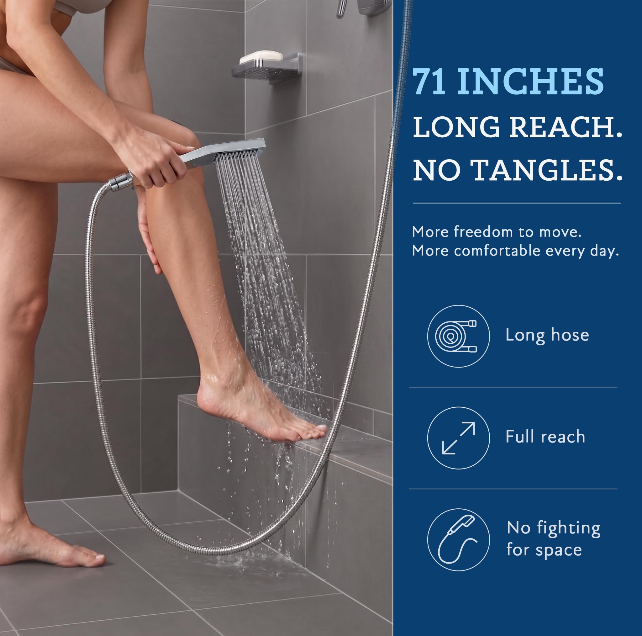 G-Promise Soffione doccia interamente in metallo con tubo, soffione quadrato a pioggia con doccetta combinata, tubo doccia extra lungo 180,3 cm, deviatore a 3 vie, braccio di estensione regolabile in