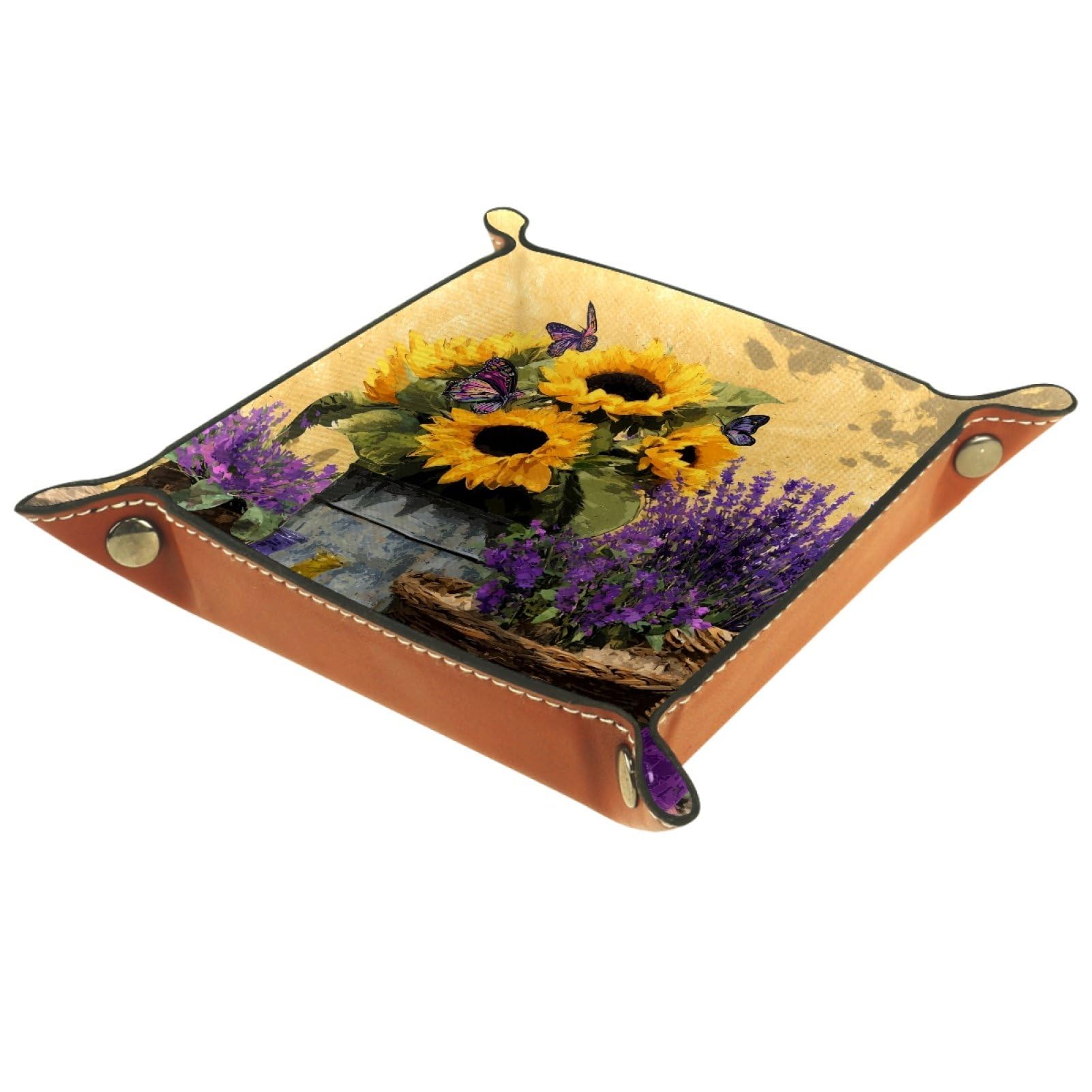 VAPOKF Farmhouse Sunflower Dice Trays Quadrilateral Dice Folding Tray Microfiber Leather Holder for Table Games RPG DND, 20.5 × 20.5 cm