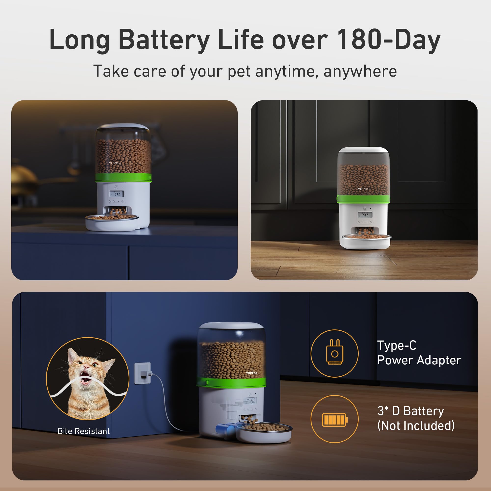 Automatic Cat Feeder - 4L Timed Auto Pet Feeder for Cat and Dog with Dry Food Dispenser, 180-day Battery Life, 1-6 Meals Per Day, 1-16 Portion, Desiccant Bag Keeps Food Fresh view 8