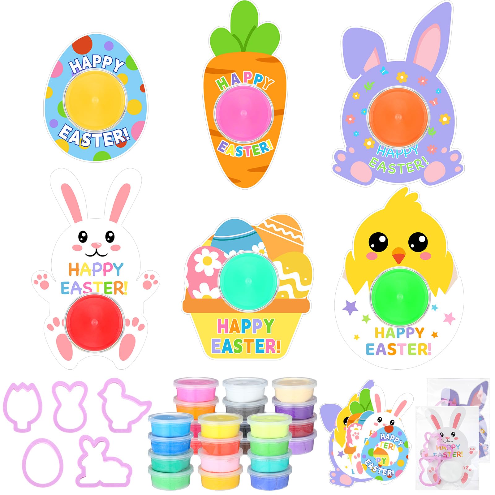 Tioncy 24 Pack Easter Classroom Gifts Bulk for Kids with Clay Molds Easter Basket Stuffers Air Dry Clay set with Mold Holiday Gifts for Classroom Party Favors