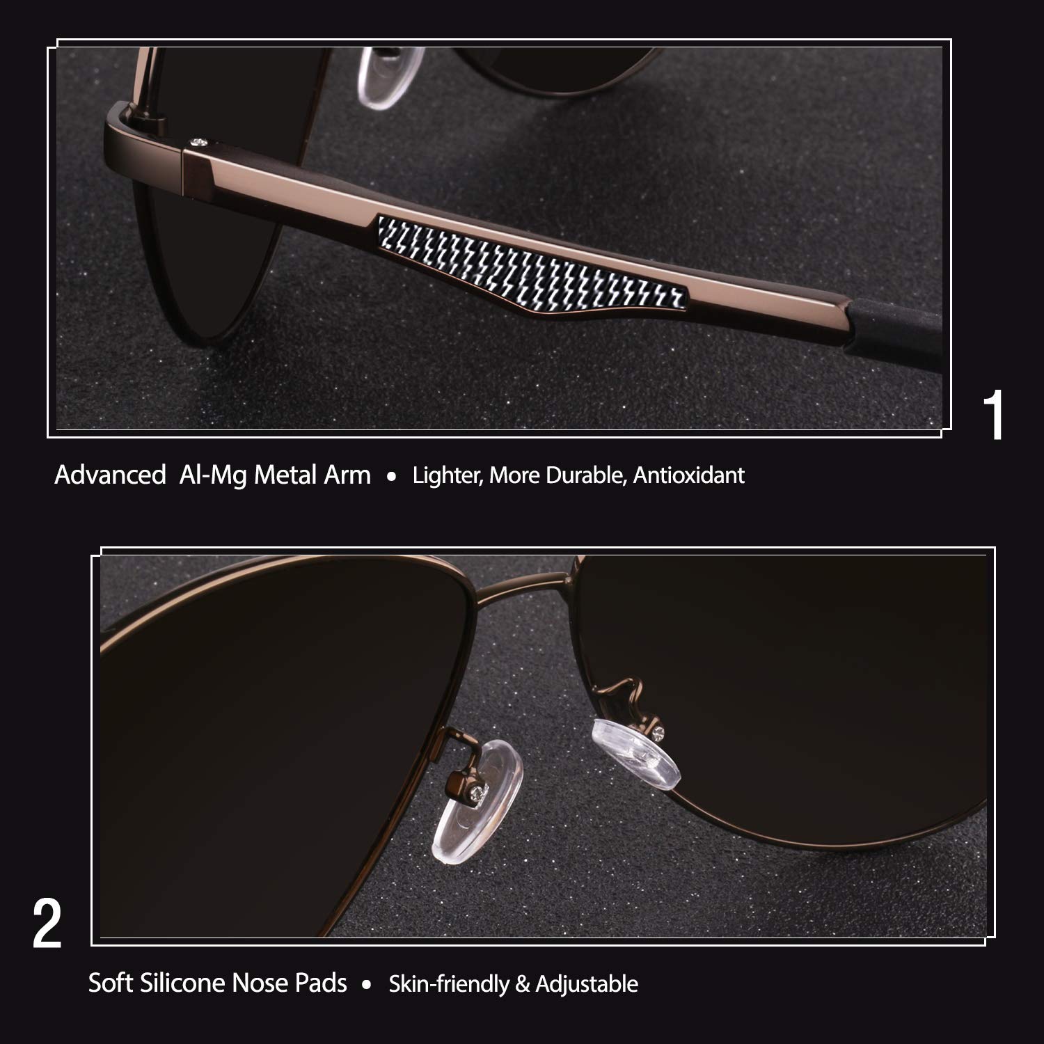 GQUEEN Occhiali da Sole da Uomo Polarizzati Premium Al-Mg Specchio Cardini a Molla Pilota UV400,MOS1