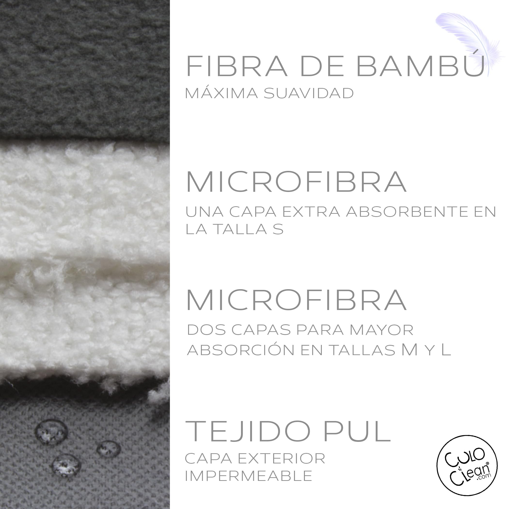 CuloClean 10pcs (2S+6M+2L) Compresas Menstruales y Postparto Reutilizables de fibra de bambú. Pack ecológico, de tela transpirable e impermeable + bolsa + bidet portátil