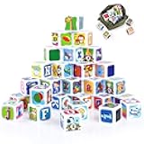 ABC Building Blocks for Toddlers 1-3, 28 PCS Plastic Baby Alphabet Letters Number Stacking Blocks Set, Preschool Learning Educational Montessori Sensory Toys Gifts for Kids Girls Boys