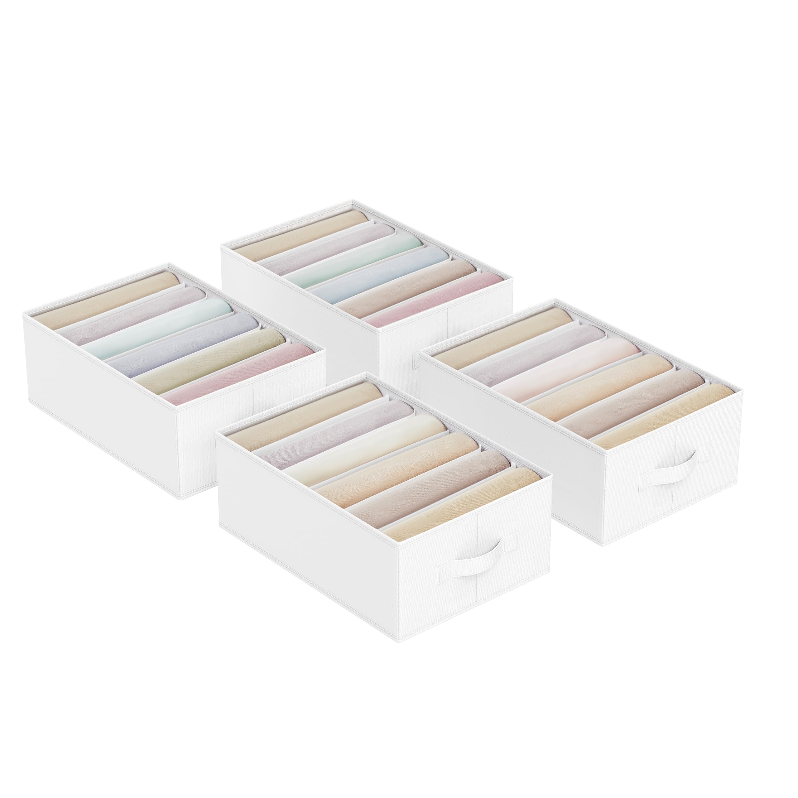 SONGMICS Large Size Wardrobe Clothes Organizer, 6 Grids Pants Organizer with Handles, Set of 4 Foldable Closet Organizer with Support Board, 16.5 x 11.8 x 6.7 Inches, for Pants, Sweater, Jeans, Classic White URUS009W04