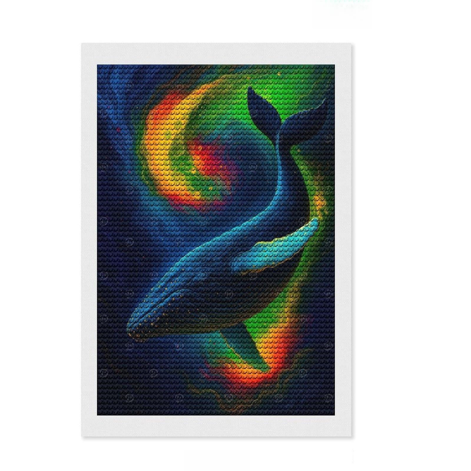Junmoney Cosmic Whale in Colorful Nebula Full Drill Diamond Painting Kit 8"x12", Neat Printed Canvas, Sparkling Round Gems, Easy Handmade Project