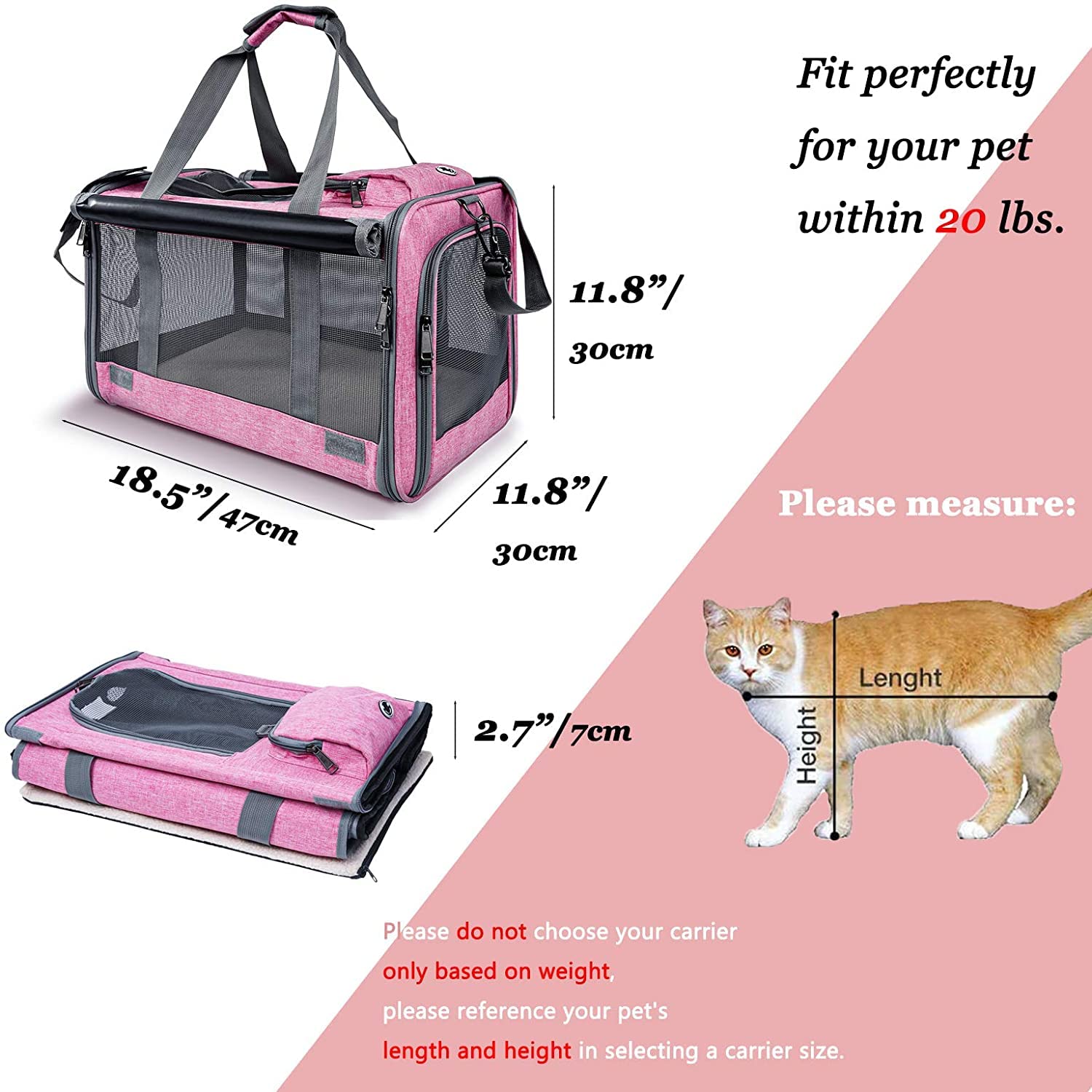 GAPZER Pet Carrier for Large and Medium Cats, Soft-Sided Pet Carrier for Big Medium Cats and Puppy, Dog Carriers Cat Carriers,Pet Privacy Protection Travel Carrier