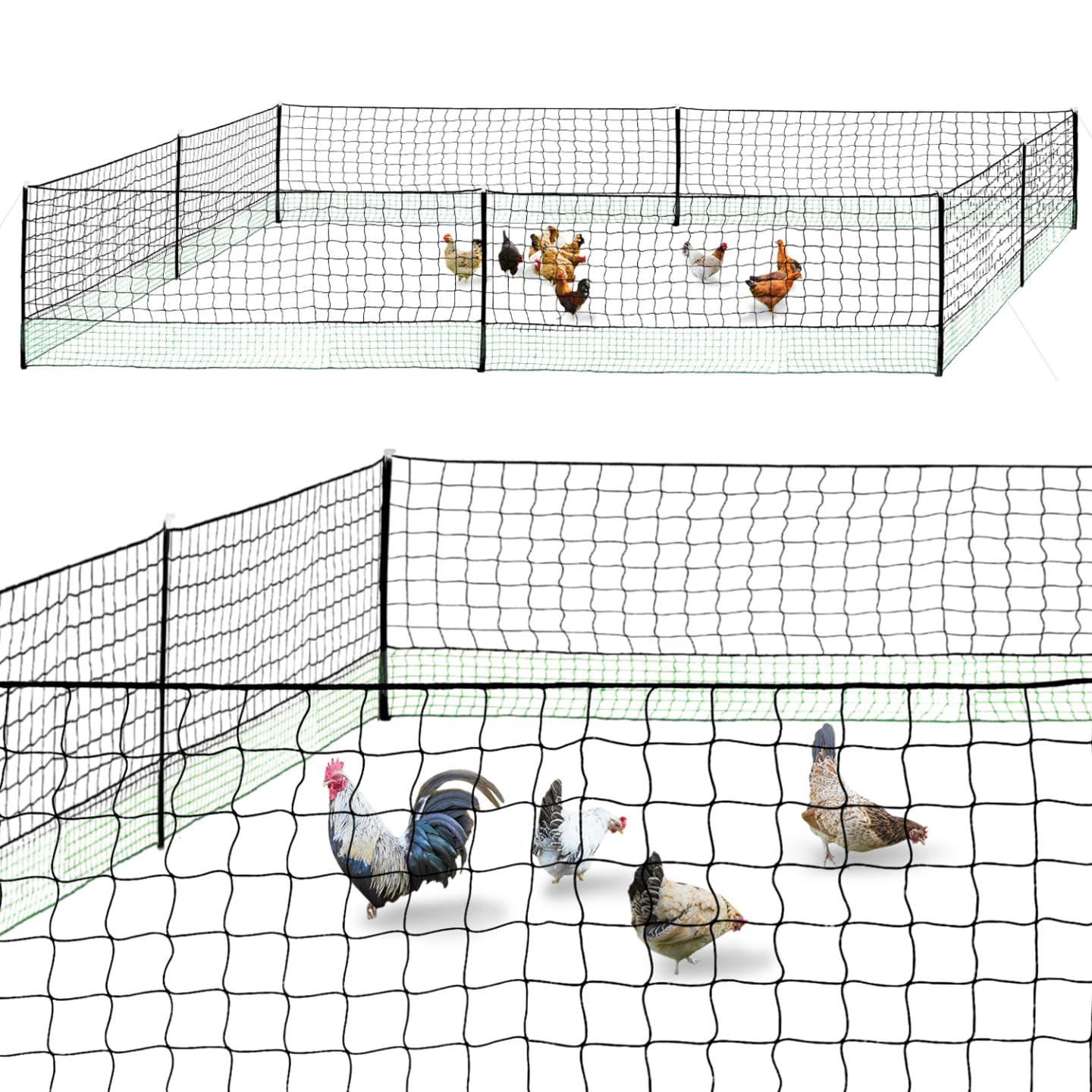 IDMarket - Kit clôture Filet à Poules 24 M avec Porte 9 piquets Double Pointe