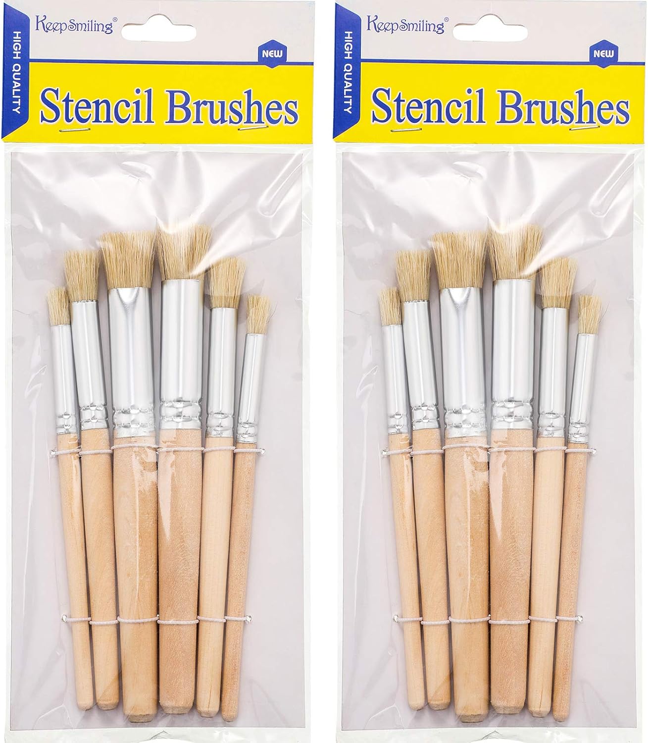 Wooden Stencil Brushes Natural Stencil Bristle Brushes Art Painting Brushes Wood Paint Template Brush for DIY Crafts Card Making Acrylic Oil Watercolor Art Painting Supplies, 3 Sizes (12)