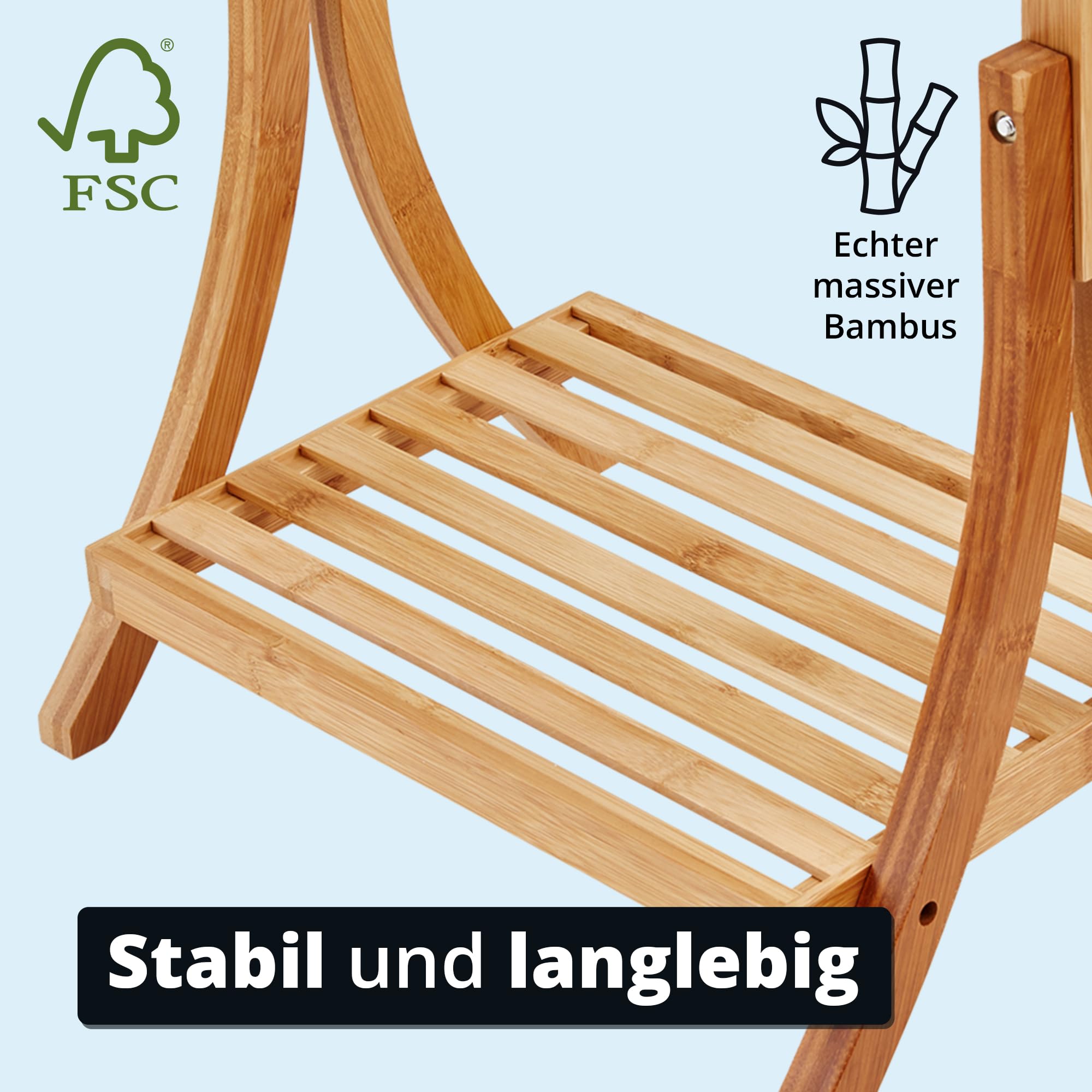 KHG Herrendiener aus Bambus Echtholz für Kleidung, Sackohalter mit Hosenbügel sowie Schuhablage, Stummer Diener fürs Schlafzimmer 104x40x28 cm