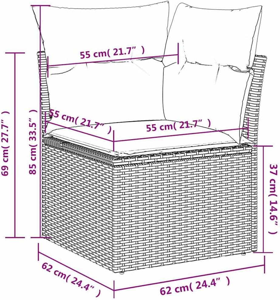 Outdoor Loveseat Grey, 24.41x24.41x27.17 in All-Weather Rattan Patio Couch with Cushions, Steel Frame Modern Balcony/Deck Seating for Garden & Terrace