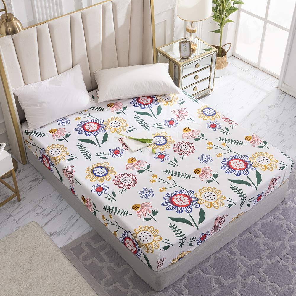 Chickwin Fitted Sheets Bedding Sheets with Deep Pocket for Single Double King Bed - Microfibre Soft Shrinkage Fade Resistant Easy Care (Sunflower,180X200X25cm)