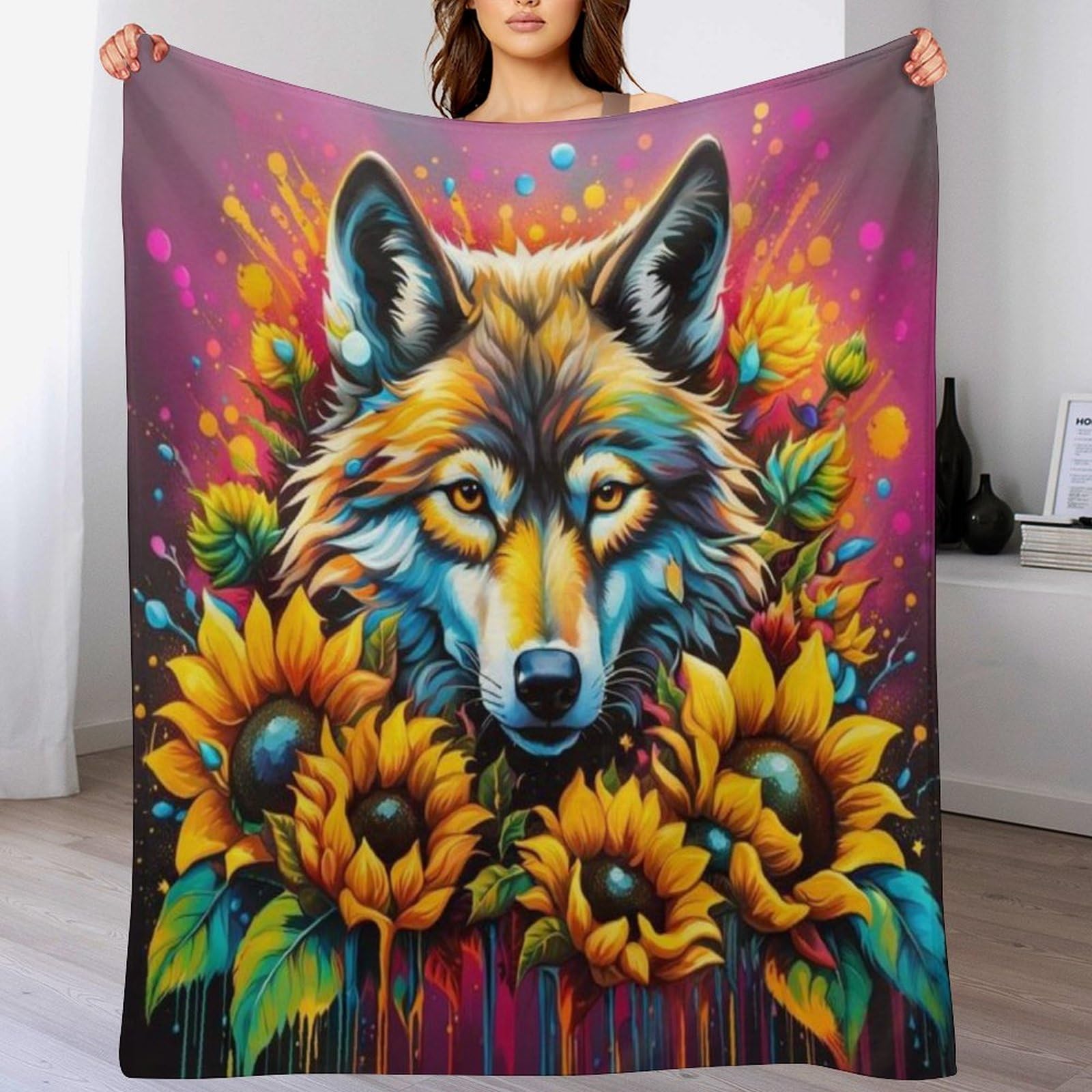 Couverture loup plaid flannel anti-froid jeté de lit xl 150x200