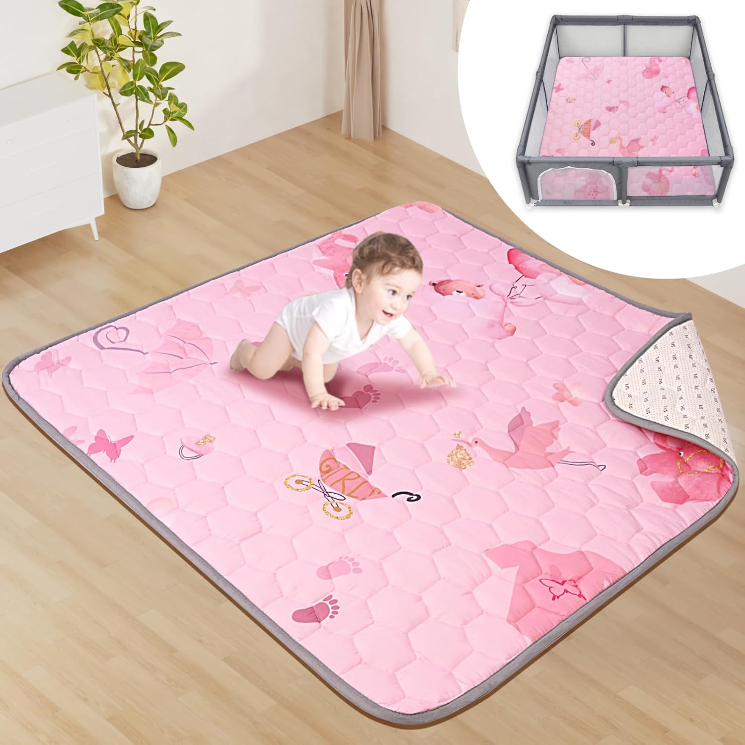 Baby Play Mat - 50 x 50, Non-Slip Cushioned, Machine Washable Crawling Mat (Alphabet)
