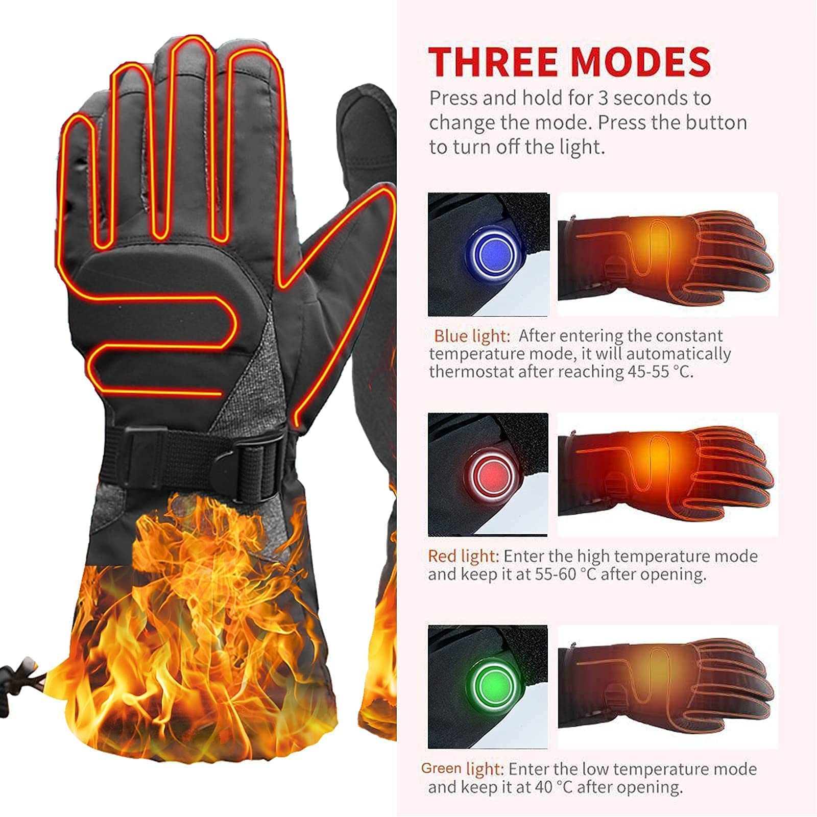 Senderismo Esquí Guantes calefactores Inteligentes, Guantes térmicos para Invierno al Aire Libre con Pilas, Calentadores de Manos Calientes 3 Niveles de Calentamiento, para Hombres