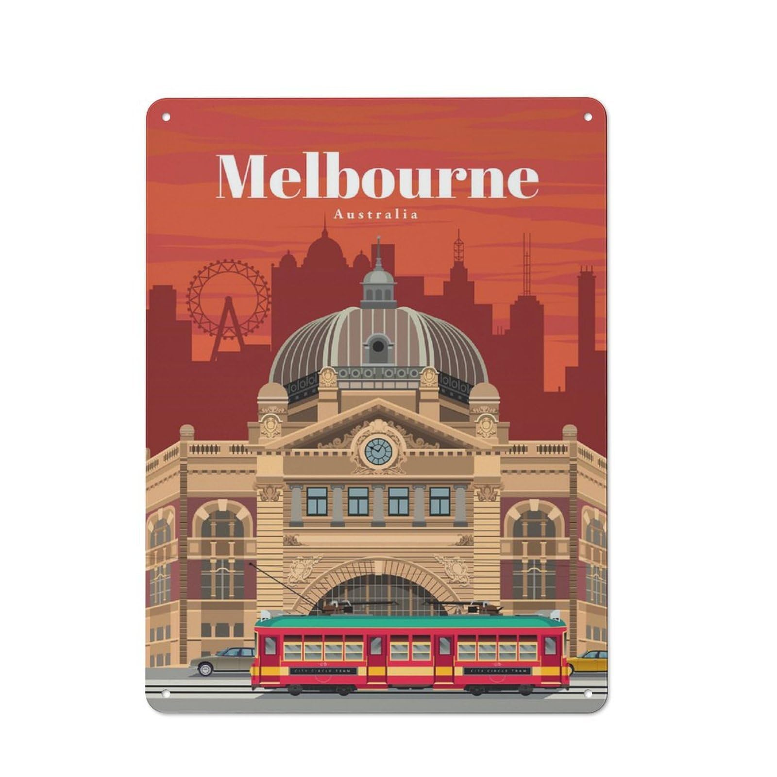 Junmoney Travel To Melbourne Again Rustic Metal Wall Decor 40X30cm, Rustic Metal Sign For Farmhouse Kitchen, Pantry Or Dining Area