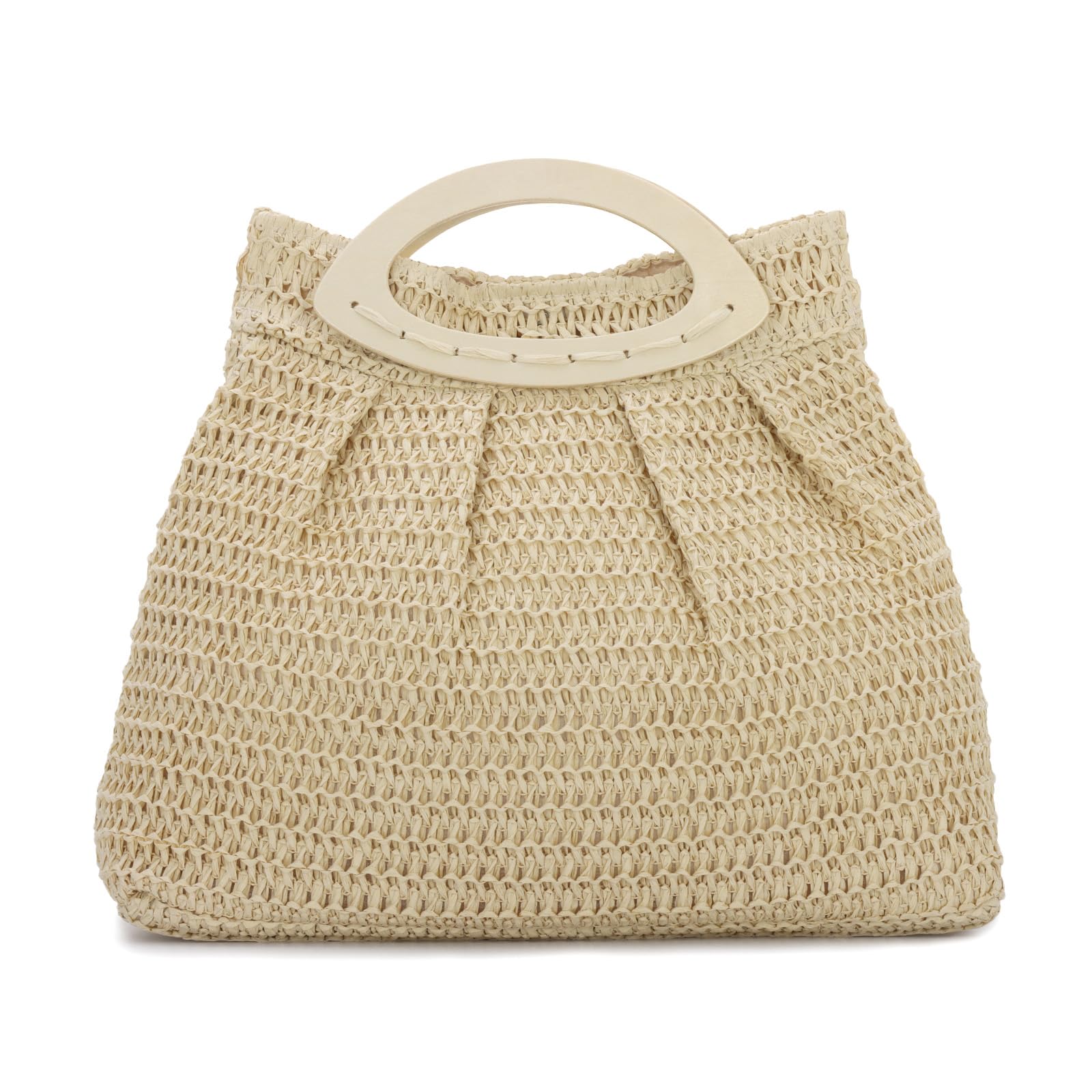 Borsa Tote in Paglia per Estate - Borsa da Spiaggia Tessuta con Manico in Legno, Ideale per Vacanze e Viaggi