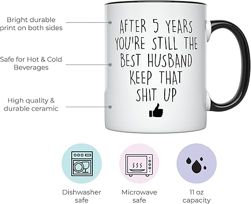 Miniatura 2 de YouNique Designs Taza de café de aniversario de 5 años para él, 11 onzas, taza de aniversario de boda para marido, taza de café de cinco años de