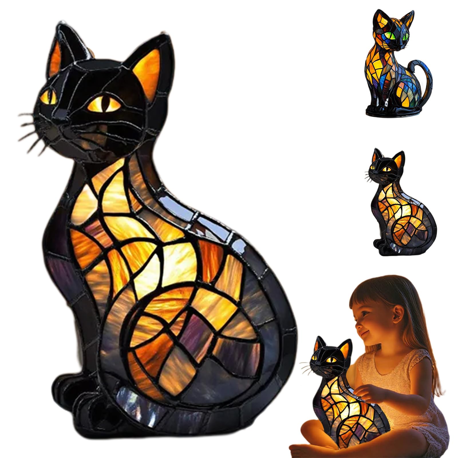 Cat Themed Led Table Lamp, Chatonlumineux, Chat Lumineux Une Fabrication Artisanale En RéSine, Chargement USB, Le Cadeau Ultime Pour Les Amoureux Des Chats De Tous âGes (B)