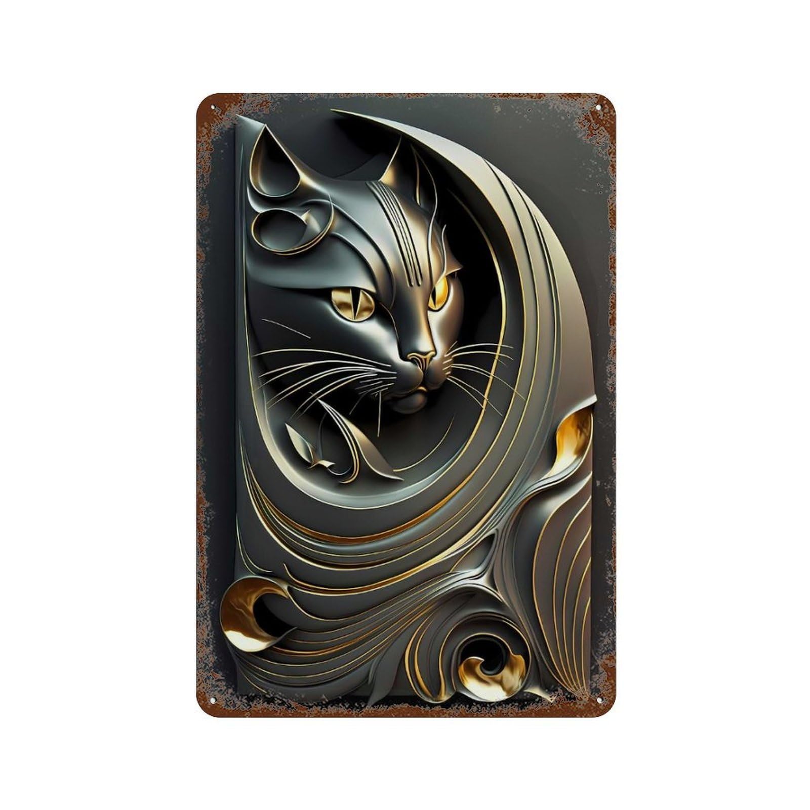 Royal King Cat Art Deco Rust Effect Tin Sign 11.8"x7.9", for Farmhouse, Kitchen And Entryway Decor, Decorative Metal Wall Art