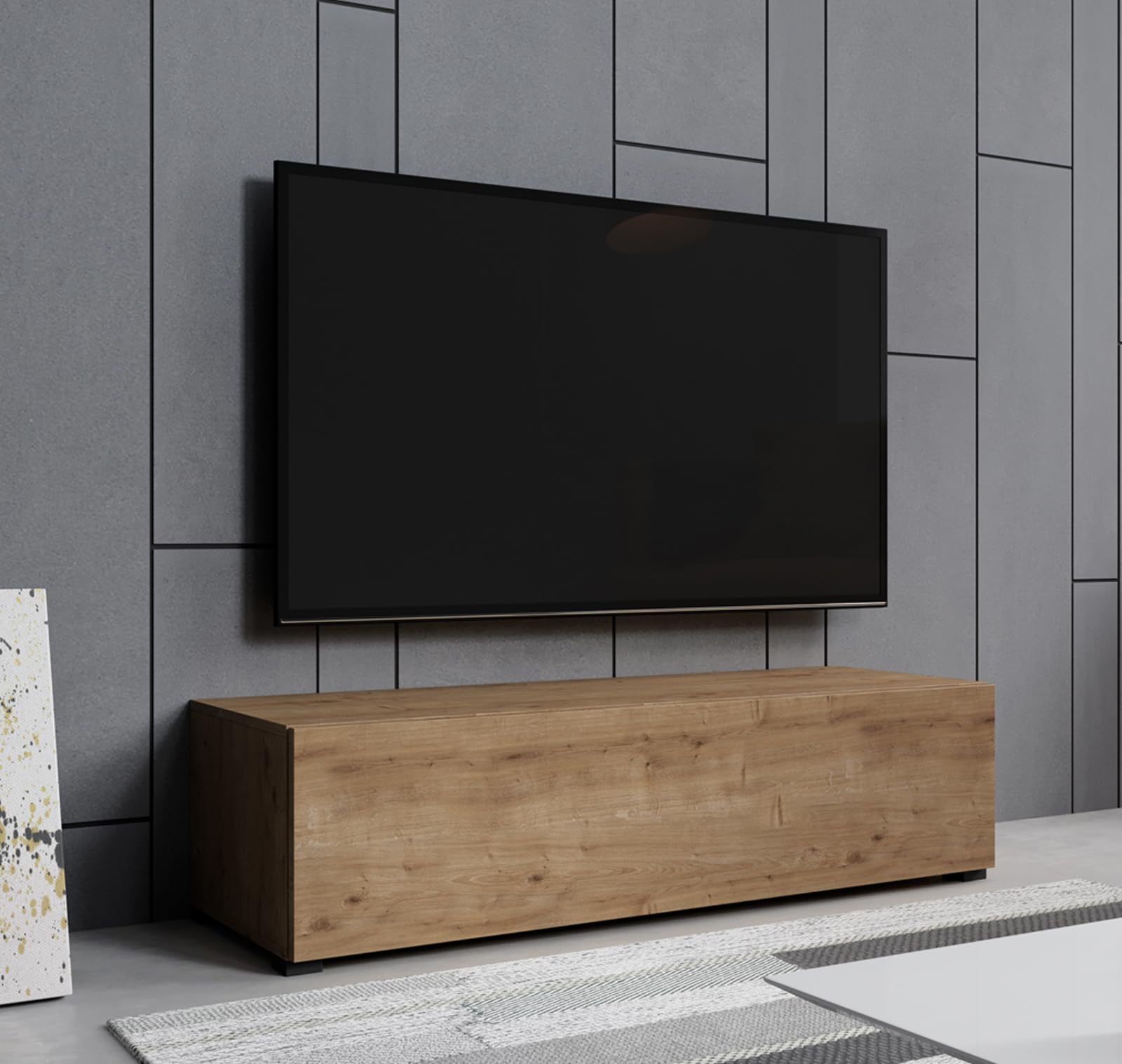 MB Muebles Bonitos | Mueble TV bajo con Patas Aitana M1 para Salón Moderno | Mueble Modular | Puerta de PVC Alto Brillo | Estructura Melamina Mate | Color Roble | 120x32x40 cm