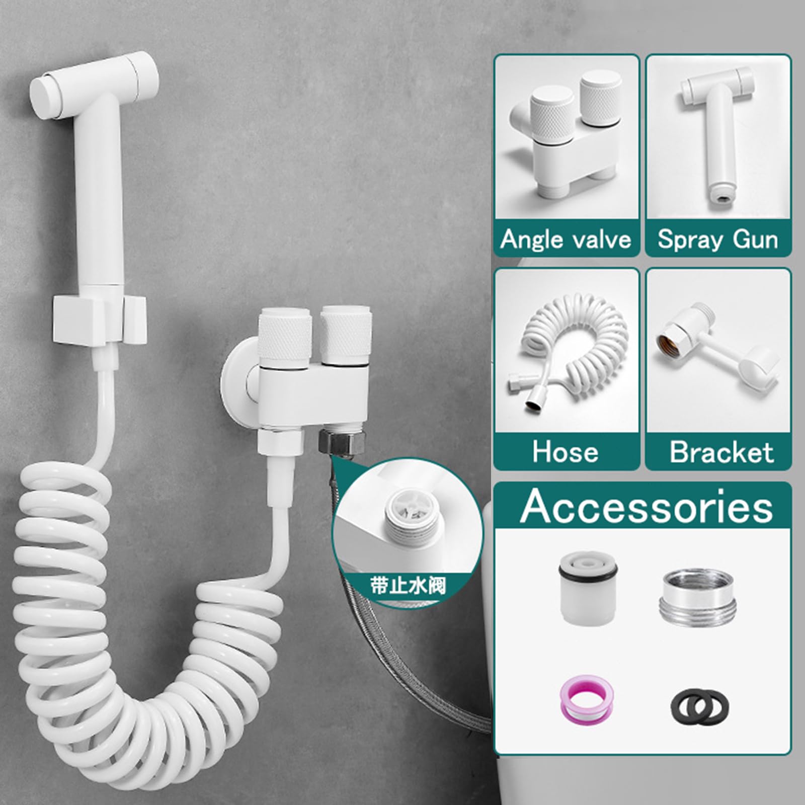 Rociador de bidé portátil para Inodoro, rociador de bidé Blanco, Kit de rociador de bidé de Montaje en Pared, Salida de Agua a presión Totalmente de Cobre.