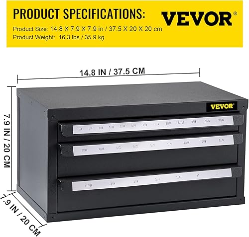 Miniatura 3 de VEVOR Gabinete dispensador de brocas para fresadora de extremo, (18" a 1"), negro