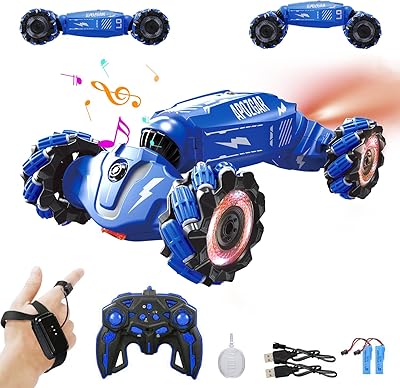 LOOZIX Upgraded Hand Gesture Sensing RC Stunt Car with Lights Music, Spray Fog Steam Gesture RC Car Remote Controll Transformed Vehicle 360Â° Spins All Terrains Monster Truck for Boys Kids