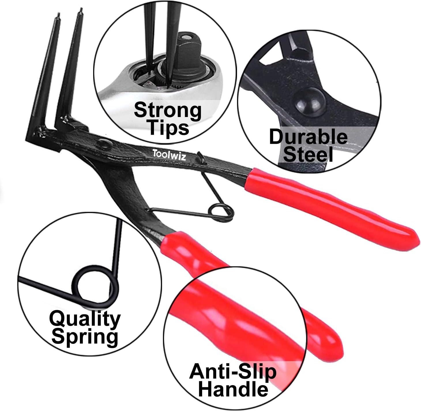 Get Popular Offer Internal Master Cylinder Snap Ring Pliers Heavy Duty 90 Degree Long Nose Pliers for Trucks Motorcycles Cars (Red)