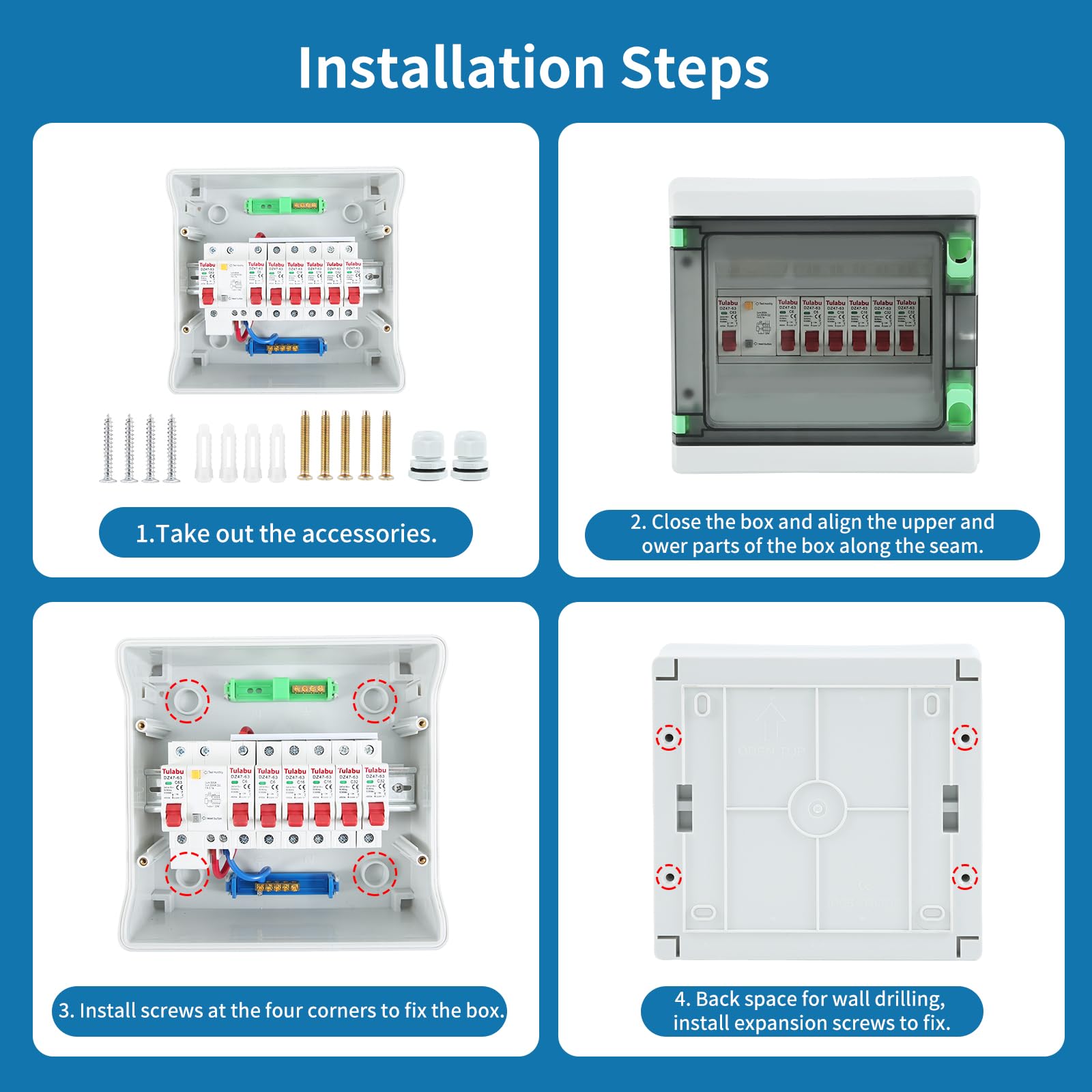 cupeohome 6 Way Consumer Unit Circuit Breaker IP65 Anti-Leakage Fuse Box, 63A 30mA RCD 6MCB 6A+6A+16A+16A+32A+32A - Image 3