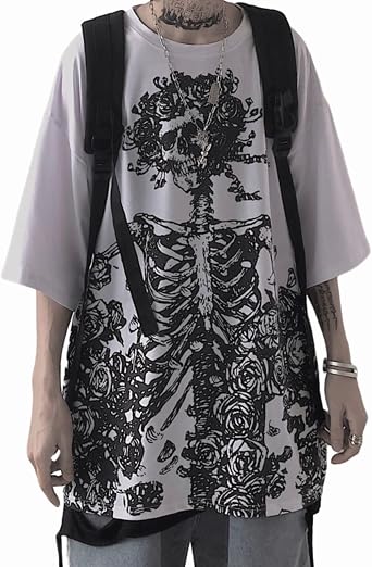 Skeleton T Shirt Y2k Oversize Unisex Skull Tee Aesthetic Dark Academia Preppy Gothic Grunge Emo Harajuku Vintage Top