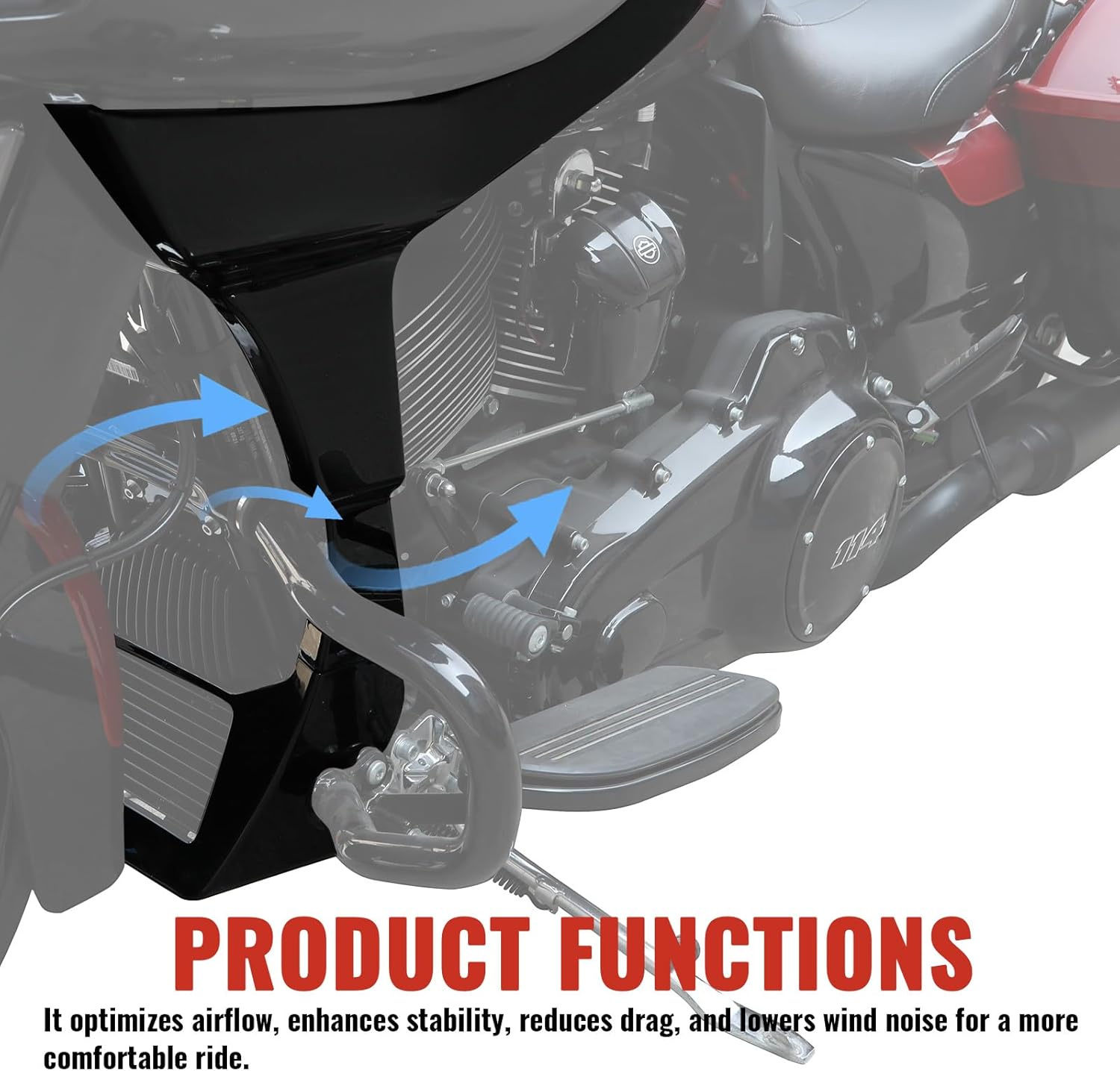 Fairings Spoiler Covers for Road Glide, Side Protector Cover Fairing Spoilers w/Extended Airing Chin Spoilers Kit Fit for Harley Road Glide FLTRX 2017-2023 Accessories (Black)