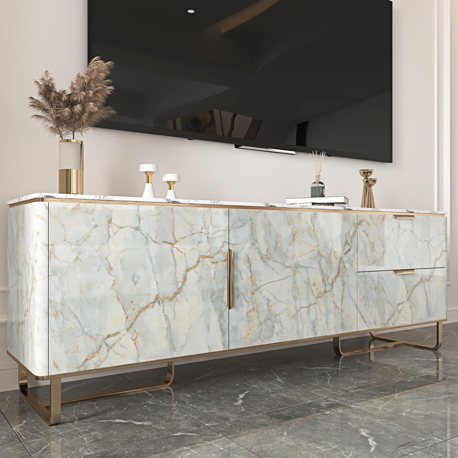 Green and Gold Marble Contact Paper for Bathroom Wall Wallpaper for Kitchen Countertop Waterproof Wall Paper Roll Removable Granite Sticker for Cabinet Kitchen Backsplash 15.75"x394"