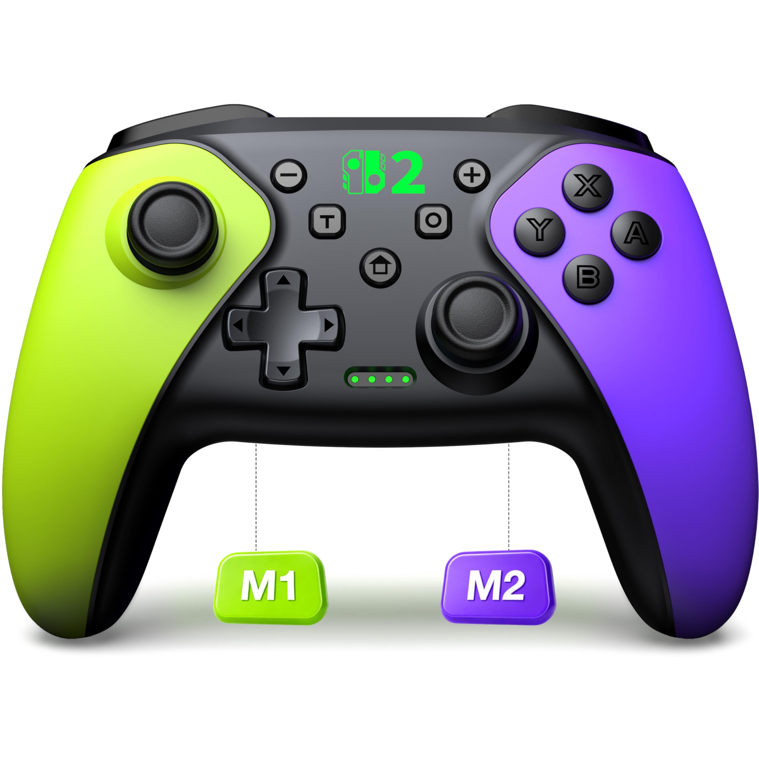 BEBONCOOL HOTS Switch Controller,Pro Controller für Switch 2/Switch 1/Lite/OLED–Aufwachfunktion/Wireless/Programmierbar/Turbo/Dual Vibration/15 Std Spieldauer,Ergonomisch Grün-Violett