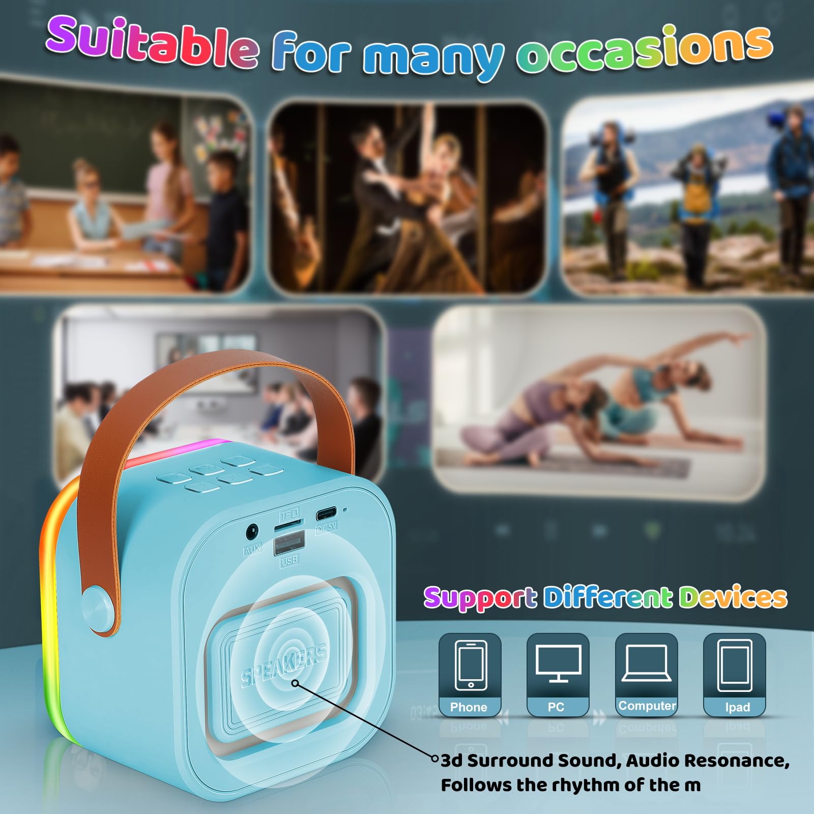 Mini máquina de karaoke para niños, regalos de juguetes para niñas, micrófono inalámbrico de karaoke para niños de 4, 5, 6, 7, 8, 9, 10, 11 y 12 años, regalos de fiesta de Navidad (azul) 6